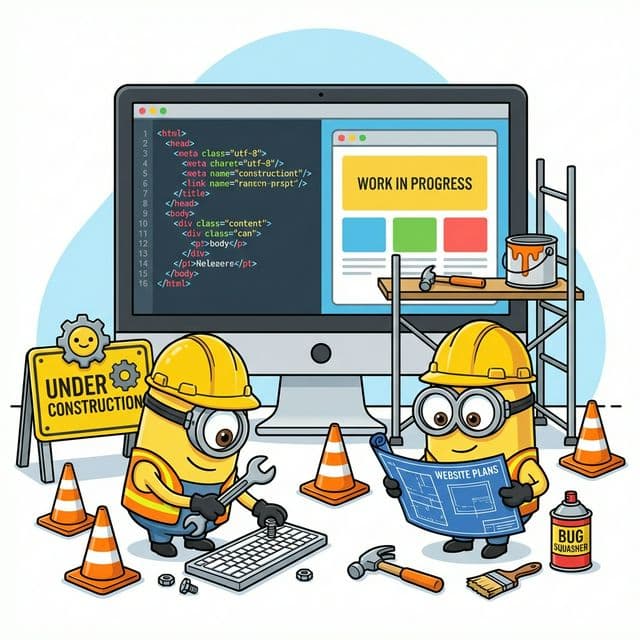 Two minions working on the website